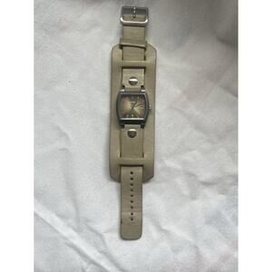 Fossil JR-8391 Wide Cuff Leather Watch Retro Y2K Tonneau Brown Dial Vintage